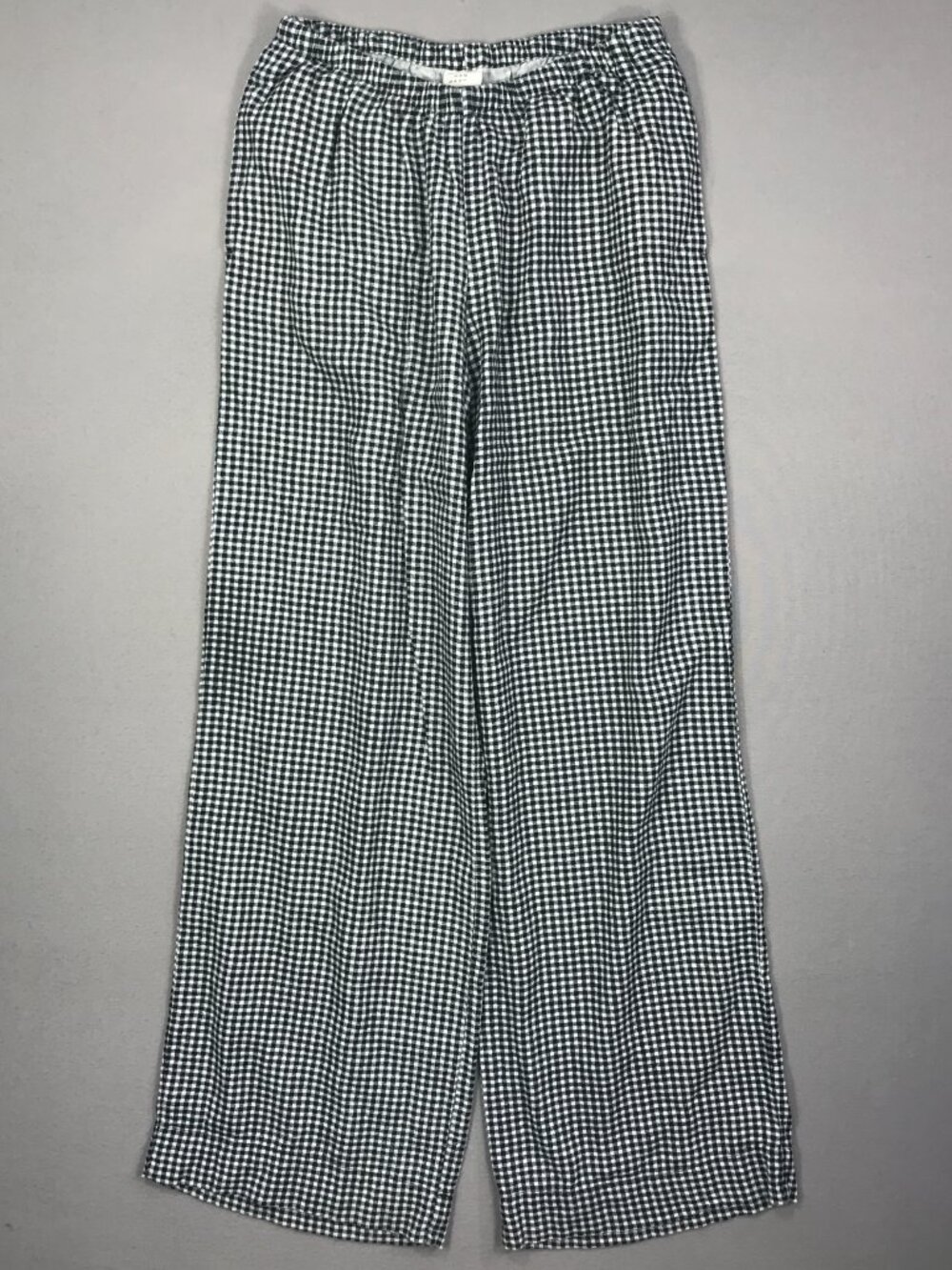 A New Day Pants Women's XS Black Gingham Paperbag Wide Leg Stretch Pockets Linen